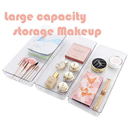 3 Pack Large Clear Plastic Drawer Organizer Tray Cutlery Utensil Makeups Drawer Organizers 15" X 6"