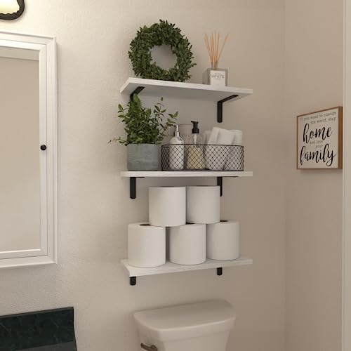 White Floating Shelves Set of 6,Wood for Bedroom,Modern Wall Decor,Bathroom Storage,Book Living Room[Upgraded]-White (HM011A)