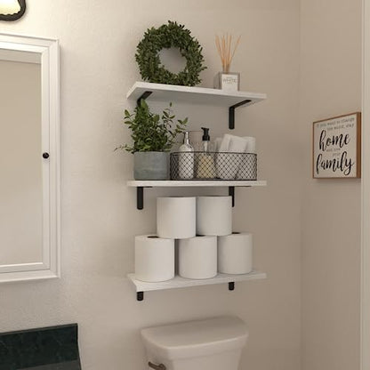 White Floating Shelves Set of 6,Wood for Bedroom,Modern Wall Decor,Bathroom Storage,Book Living Room[Upgraded]-White (HM011A)