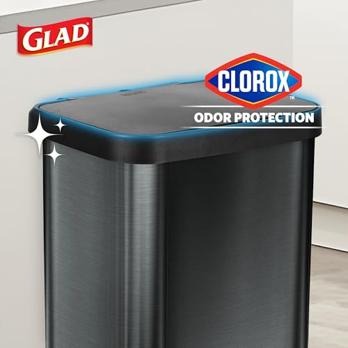 Glad Stainless Steel Trash Can with Clorox Odor Protection, 20 Gal, Pewter | Odor Protection | Large Metal Kitchen Garbage Bin w/ Soft Close Lid, Garbage Bag Rings, Step On Foot Pedal and Waste Bag Roll