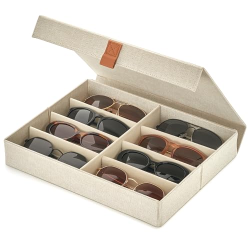 ZICOTO Beautiful Sunglass Storage Organizer For 8 Pairs - Stylish Case/Holder Displays Your Glasses And Protects From Dust