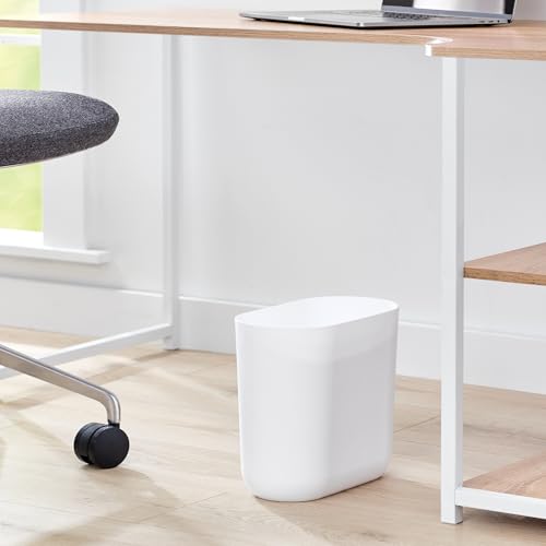 iDesign Small Slim Plastic Bathroom Trash Can, White | Bedroom, Office, Desk, Dorm