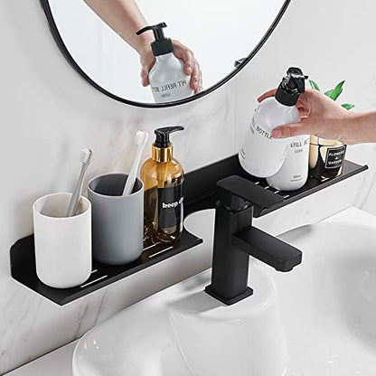 ROYALITA 17 Inch Acrylic Bathroom Shelf Organizer Over The Faucet | Bathroom Sink Rack Over The Sink Shelf, Countertop Organizer Kitchen Above Faucet, Black