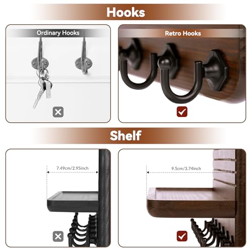 Key Holder for Wall, Mail Organizer Wall Mount with 6 Hooks Wooden Hanging Key Rack for Home Decor, Hallway, Entryway (Brown)