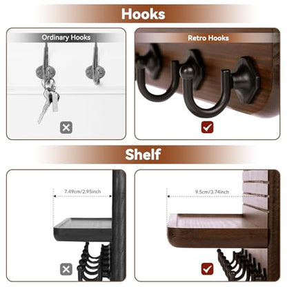Key Holder for Wall, Mail Organizer Wall Mount with 6 Hooks Wooden Hanging Key Rack for Home Decor, Hallway, Entryway (Brown)