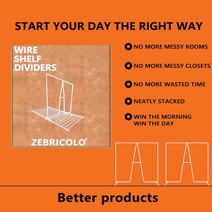 shelf dividers, create 40% more closet space, Set of 8, 12 inch wire shelf dividers, closet organizers and storage,supremely sturdy,closet shelf organizer,Will not break,closet dividers,No Tool,White