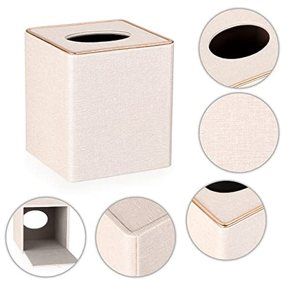 Sumnacon Square Linen Tissue Box Cover - Stylish Cube Tissue Box Holder with Magnetic Bottom, Decorative Tissue Box for Vanity Toilet Tank Dresser Night Stand Table Countertop Office Car, Beige