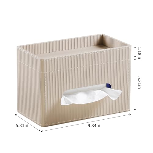 Rectangular Tissue Box Cover PU Leather Tissue Box Holder Rectangle | Magnetic Closure, Storage Tray, For All Full-Size Rectangular Tissue Box, For Bathroom NightStands Office Desk Decorative