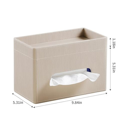Rectangular Tissue Box Cover PU Leather Tissue Box Holder Rectangle | Magnetic Closure, Storage Tray, For All Full-Size Rectangular Tissue Box, For Bathroom NightStands Office Desk Decorative