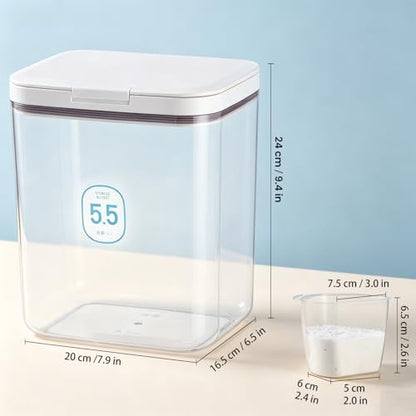 MUAZ Laundry Pods Storage Container - Washing Pods Storage with Pop-up Lids, Clear Box with Scoops, 8 Stickers - 5.5L/12Lbs(270 Pods) Large Organizer for Detergent Pods, Powder