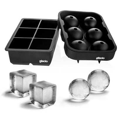Silicone Ice Cube Trays with Lids, Large 2 Inch Cubes & Spheres Set | Large Silicone Molds, 2 Inch Cubes & Spheres, Lids Included, Set of 2, for Whiskey Bourbon & Cocktails