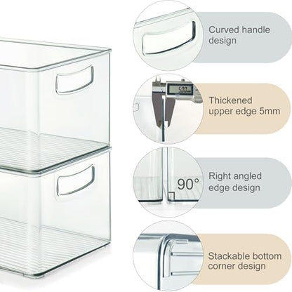 8 PACK Freezer Organizer Bins Fridge Organizers and Storage Stackable Refrigerator Organizers Bins with Side Handles Clear Storage Bins for Pantry, Under Sink, Kitchen Cabinet