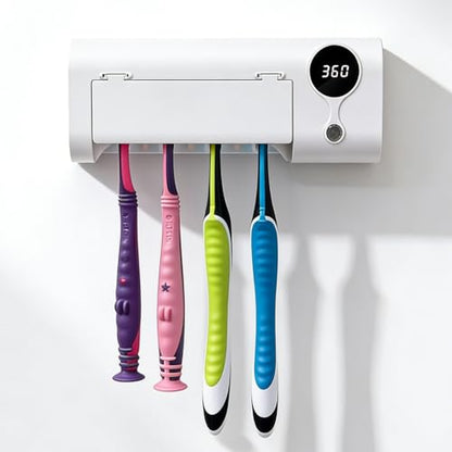 UV Toothbrush Sanitizer and Holder, GEVOODIX Smart Toothbrush Holder with 4-Slots Holders, Tooth Brush Cleaner Wall Mount for Home Bathroom