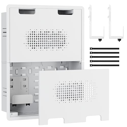 ynVISION.DESIGN 17" Recessed in-Wall Media Box for Clean TV Install | Flush to Wall, vented cover, adjustable device shelf, cable straps, knock-out, fits Apple TV, Roku, Fire TV, Samsung Connect