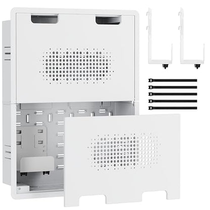 ynVISION.DESIGN 17" Recessed in-Wall Media Box for Clean TV Install | Flush to Wall, vented cover, adjustable device shelf, cable straps, knock-out, fits Apple TV, Roku, Fire TV, Samsung Connect