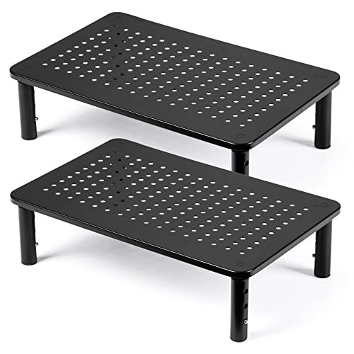 2 Pack Desktop Riser, 3 Height Adjustable Monitor... (Black | Alloy Steel)