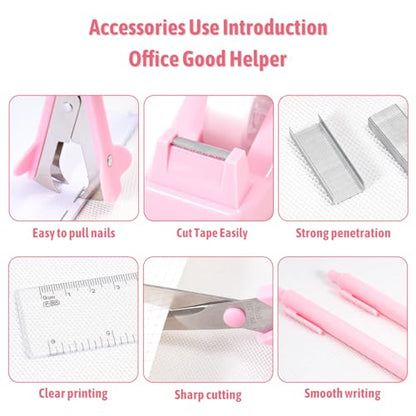 Gawsey Pink Desk Organizers and Accessories with Desk Organizer 360° Rotating Pen Holder and Office Supplies, Cute Stationery Supplies Set