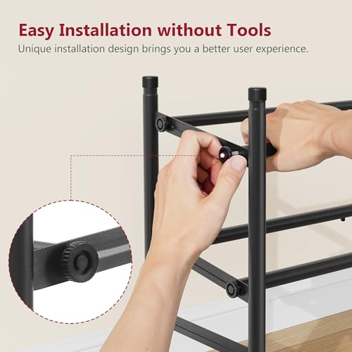 Expandable Shoe Rack for Closet 2 Tier, 28“-41“Stackable, Black | Adjustable Shoe Organizer Closet Shoe Rack Floor, Metal Shoe Shelf Storage for Entryway, Closet, Garage, Front Door Entrance