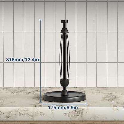 Paper Towel Holder Countertop, One-Handed Tear, Stainless Steel, Weighted Base, Black, Paper Towel Roll Holder Stand with Ratchet Mechanism for Kitchen Bathroom Farmhouse Essentials Decor Accessories