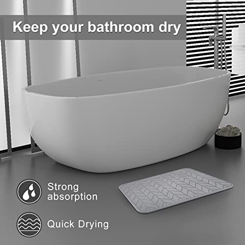 JUERLEN 2 Pack Diatomaceous Earth Shower Mat, Stone Bath Mat, Nonslip Super Absorbent Fast-Drying Hard Bath Mat for Bathroom Shower Floor, 24 x 16 inch, Grey Arrow Design