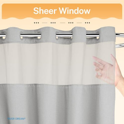 River Dream Waffle No Hook Shower Curtain with Liner,Light Grey,71x74 | Dotted Waffle,Snap-in Liner,Heavy Duty,Quick Dry,Mesh Top Window,With Bottom Magnets,Hotel-Grade,Washable,Standard Size
