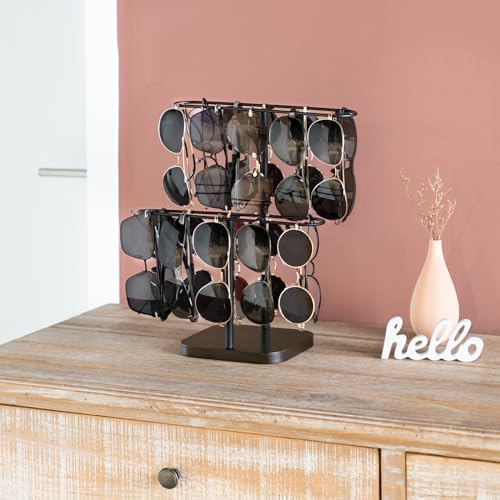 Mkono Sunglass Holder, Metal 2 Tier Glasses Rack Organizer Stand Storage | Space-Saving, Display 24 Eyewear Pairs, Sturdy Build, Wood Base, All Eyewear Types, Table, Desk, Countertop, Dresser, Bedroom