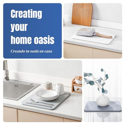 Quick Dry Stone Drying Mat for Kitchen Counter, Water-Absorbent Diatomaceous Dish Drying Mats, Multi-Purpose Stone Drying Tray for Cups Dishes Bottles, Carrara White Marble