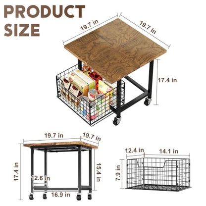 Mini Fridge Stand with Storage Small Refrigerator Stand with Wheels Mini Fridge Cart | Printer Stand Utility Cart Max Load 300 LBS, Dorm, Apartment, Kitchen, Office