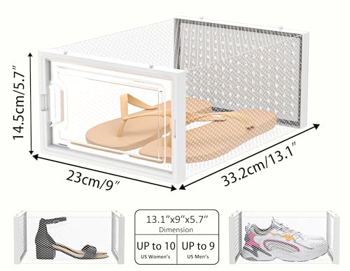 HOMIDEC Clear Shoe Storage Boxes, Stackable Shoe Organizer for Closet | 12 Pack, for Size 10, Plastic, Waterproof and Dustproof, Shoe Rack for Closet, Entryways, Under-bed Storage