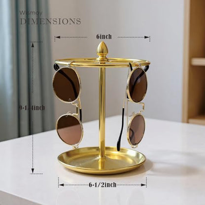 Sunglasses Organizer, Glasses Display Stand for 12 Pairs, Base Storage for Jewelry (Metal+Gold)