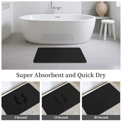 THMINS Black Stone Bath Mat, 24''x16'' Stone Shower Mat | Diatomite Stone Bath Mat, Super Absorbent, Quick-Drying, Non-Slip, and Easy to Clean for Bathroom