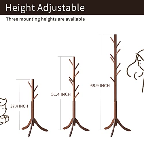 Coat Rack Freestanding, Coat Stands Entryway, Bamboo Coat Rack Hat Hanger 8 Hook for Jacket, Purse, Scarf Rack, Umbrella Tree Stand (Brown)