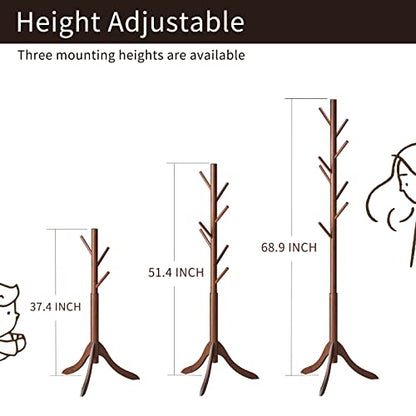 Coat Rack Freestanding, Coat Stands Entryway, Bamboo Coat Rack Hat Hanger 8 Hook for Jacket, Purse, Scarf Rack, Umbrella Tree Stand (Brown)