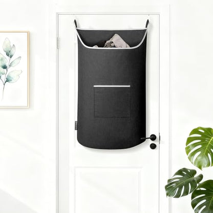 Black Hanging Laundry Hamper Bag, XL Door Hanging Hamper with Large Opening Laundry Hamper Storage Bag Large Size 36X22 Inch (Black)