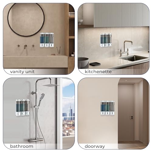 Shampoo and Conditioner Dispenser | Shower Soap Dispenser 3 Chamber No Drill, Wall Mounted Shampoo Body Wash Conditioner for Bathroom Large Capacity
