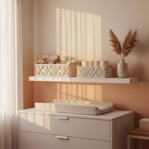 Boho Decor Basket for Toilelt Paper Storage Bathroom Baskets for Organizing | for Bedroom Living Room Nursery Home Decor and Entryway Countertop Storage Use,White