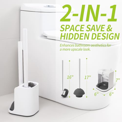 Toilet Brush and Plunger Set Hidden | S-Shaped Toilet Brush Plunger Combo, Perfect for Homes, Apartments & Bathrooms