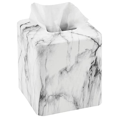 mDesign Metal Square Tissue Box Cover, Modern Facial Paper Holder - Accessories for Bathroom Vanity Countertop, Bedroom Dresser, Night Stand, Desk, Office and End Table - Unity Collection - Marble