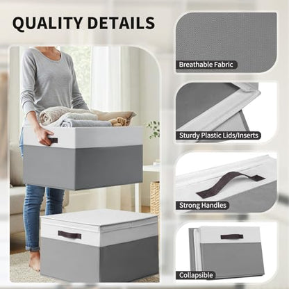 2 Pack EXTRA LARGE Blanket Storage Baskets with Lids, 22”x16”x12” Closet Organizers Bins for Clothes Towel/ Storage Box with Lid Handles/ Stackable Decorative Fabric Bins for Living Room, Nursery