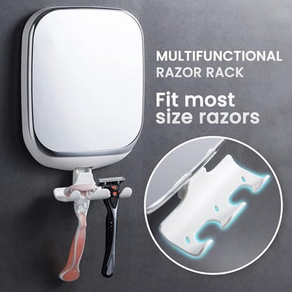 TAILI Shower Mirror Fogless for Shaving,Fogless Mirror for Shower with Tray | Shaving Mirror with Razor Holder, Anti Fog No Drill, Removable, Wall Mounted Bathroom Accessories with Powerful Suction,White