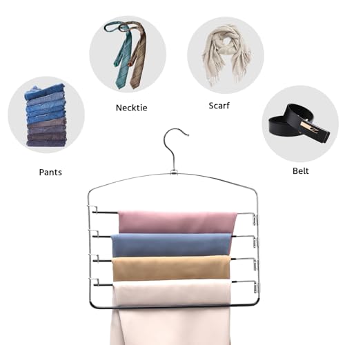 Multi-Layer Metal Pants Hangers, 3 Pack, 5 Swing Arms, Non-Slip