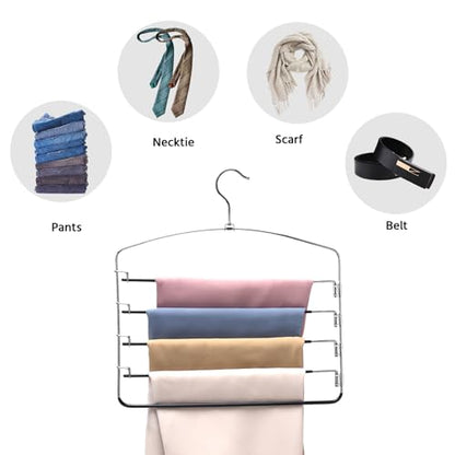 Multi-Layer Metal Pants Hangers, 3 Pack, 5 Swing Arms, Non-Slip
