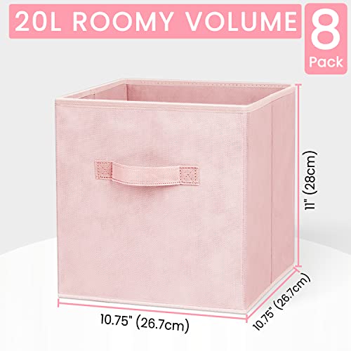 Storage Cubes - 11 Inch Heavy Duty Fabric Storage Bins for Shelves Closet, Cube Organizer - 8 Pack Collapsible Cube Storage Bins Baskets for Organizing Clothes Blankets Toys (Pink)