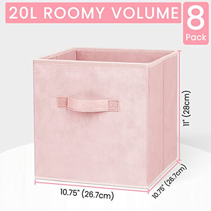 Storage Cubes - 11 Inch Heavy Duty Fabric Storage Bins for Shelves Closet, Cube Organizer - 8 Pack Collapsible Cube Storage Bins Baskets for Organizing Clothes Blankets Toys (Pink)