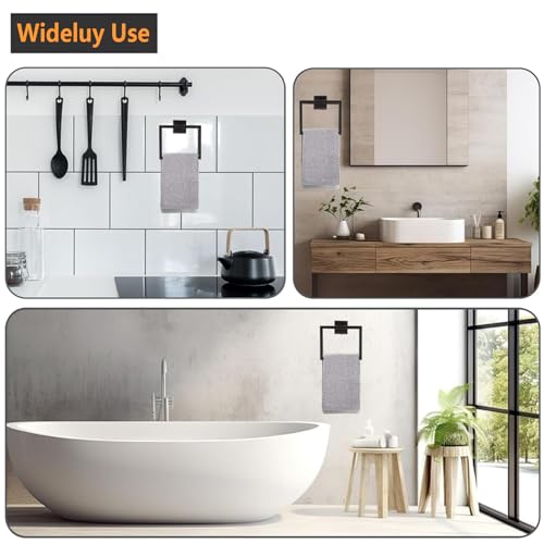 JOPOFI 2-Piece Towel Ring - Hand Towel Holder for Bathroom - Matte Black | Stainless Steel Towel Holder, Towel Racks for Bathroom, Square Modern Design Hand Towel Holder, Contemporary Hand Towel Bar