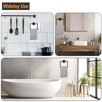 JOPOFI 2-Piece Towel Ring - Hand Towel Holder for Bathroom - Matte Black | Stainless Steel Towel Holder, Towel Racks for Bathroom, Square Modern Design Hand Towel Holder, Contemporary Hand Towel Bar