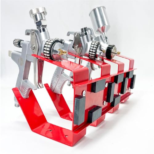 Magnetic Paint Spray Gun Holder Stand, Holds 4 Gravity Feed - Attach to Booth Wall, Mix Room, Workstation Cabinet, Body Shop or Garage Wall Red