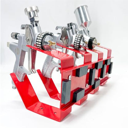 Magnetic Paint Spray Gun Holder Stand, Holds 4 Gravity Feed - Attach to Booth Wall, Mix Room, Workstation Cabinet, Body Shop or Garage Wall Red