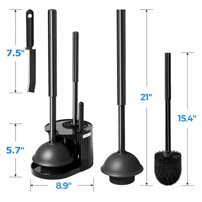 FORASTO 3IN1 Toilet Brush and Plunger Set, Crevice Cleaning Combo, Black | Bathroom accessories, bathroom decor, apartment essentials, home essentials, cleaning supplies, compact floor storage
