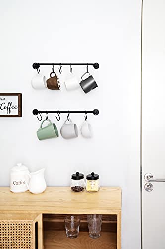 Mkono Wall Mounted Mug Holder, Coffee Cup Hanger Rack with 10 Hooks, 2 Pack | Kitchen Rod, Space Saving, Easy Assembly, Wall & Under Cabinet, Durable Metal, Kitchen Dining Bar Organizer, Multi-Function